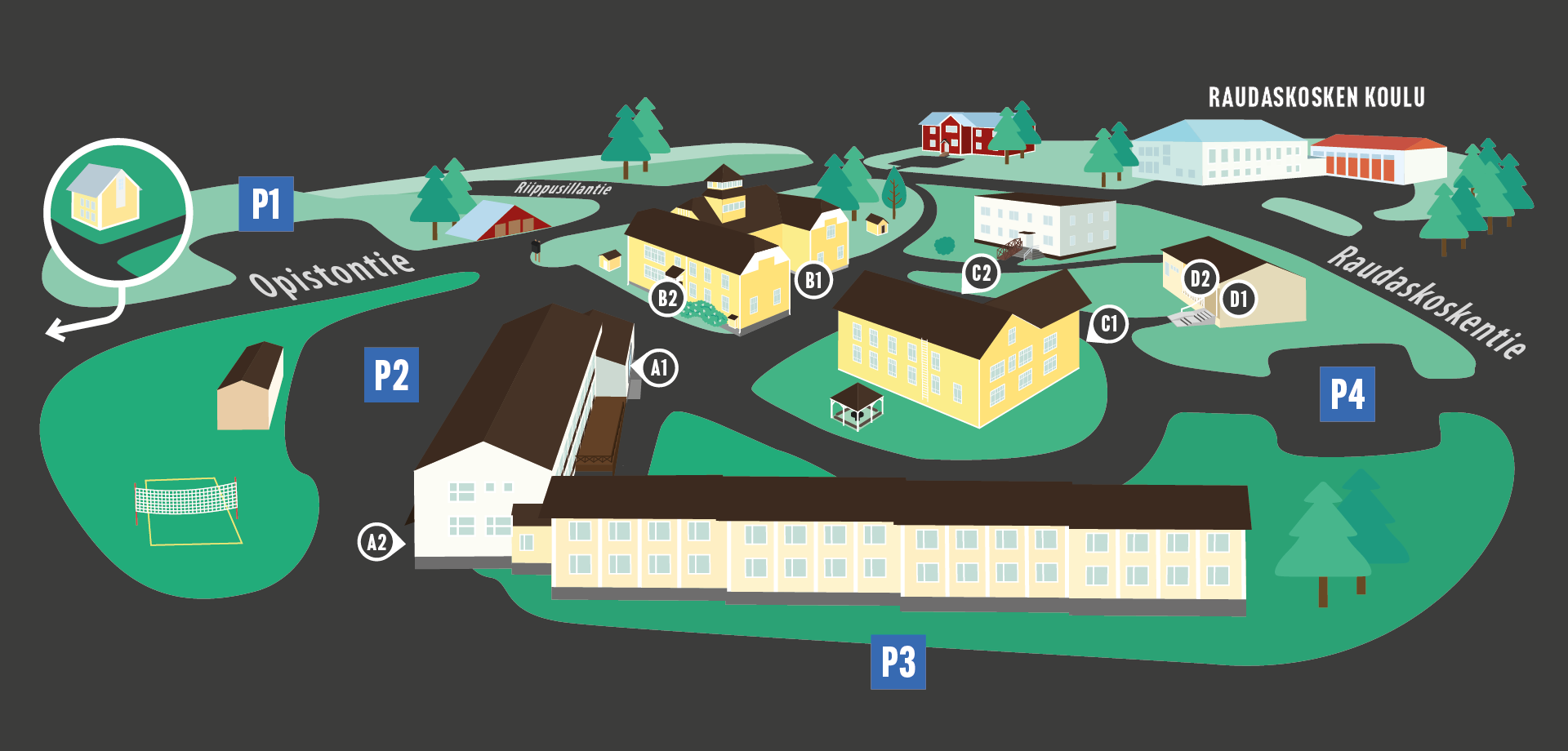 Raudaskylän Kristillisen Opiston kartta